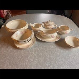 Homer Laughlin Cream and Pink Floral Dinnerware Set